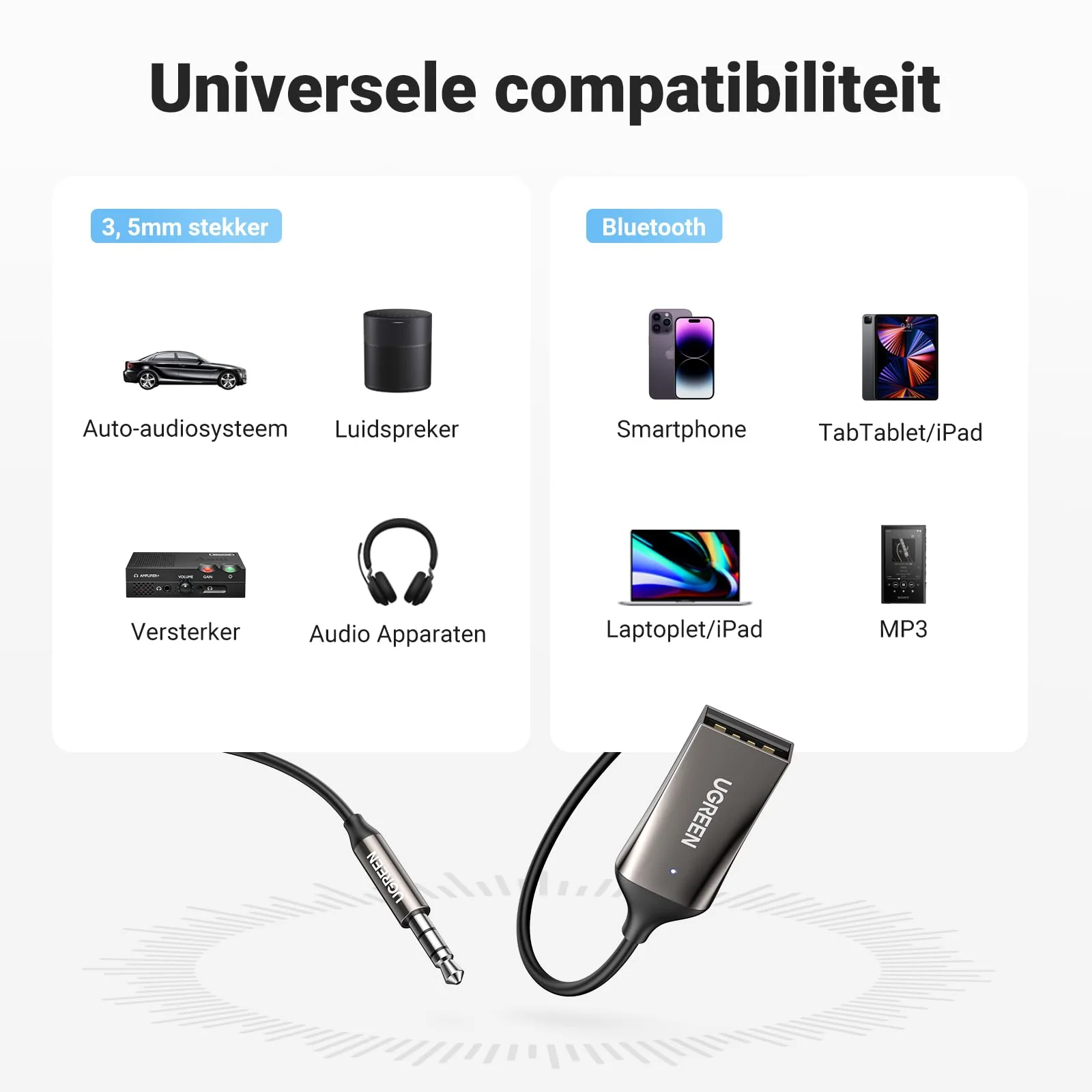 UGREEN Bluetooth 5.3 Ontvanger Auto USB Bluetooth met 3 5mm AUX Aansluiting en Ingebouwde Microfoon - Image 6
