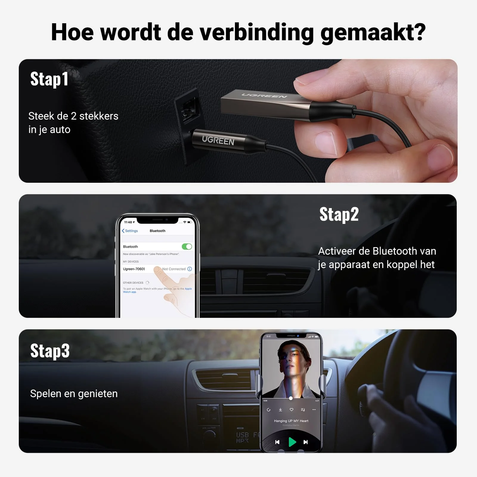 UGREEN Bluetooth 5.3 Ontvanger Auto USB Bluetooth met 3 5mm AUX Aansluiting en Ingebouwde Microfoon - Image 8