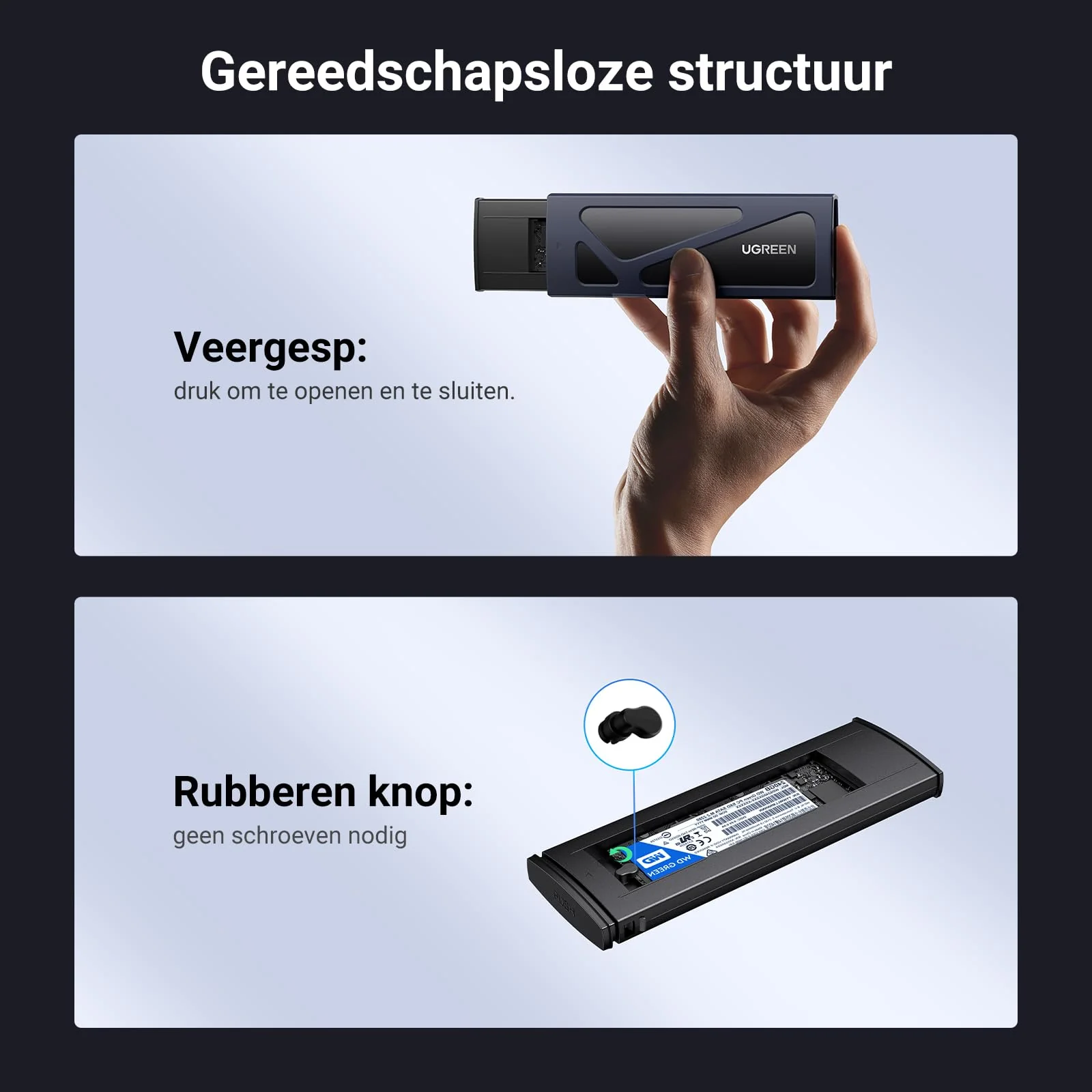 UGREEN M.2 Adapter NVMe SSD Harde Schijf Behuizing USB C 3.2 Gen 2 10Gbps (Zwart) - Image 6