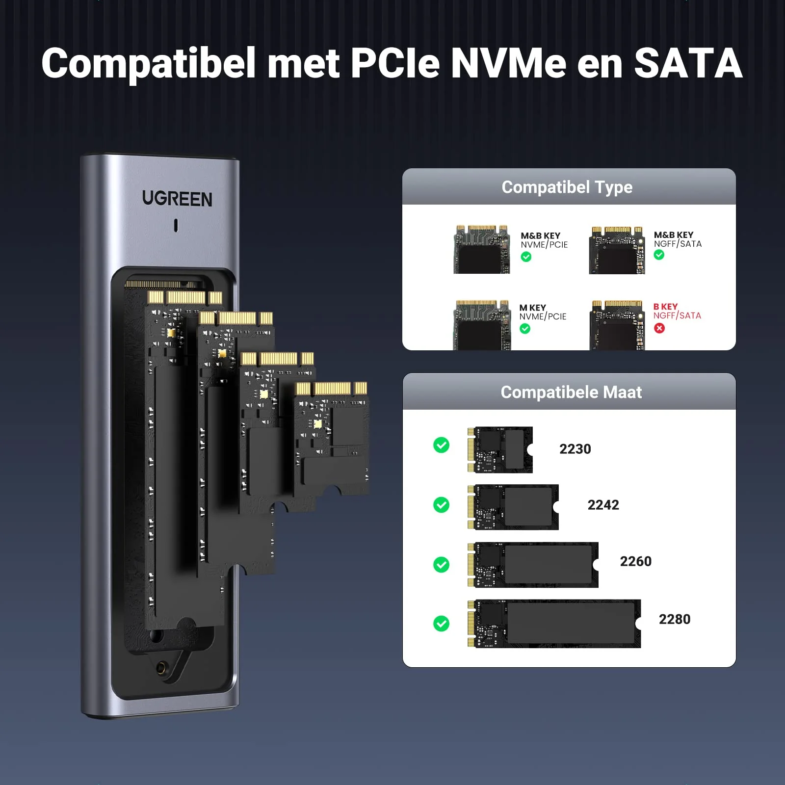 UGREEN M.2 NVME NGFF SATA USB 3.2 Gen 2 10Gbps UASP SSD Behuizing - Image 3