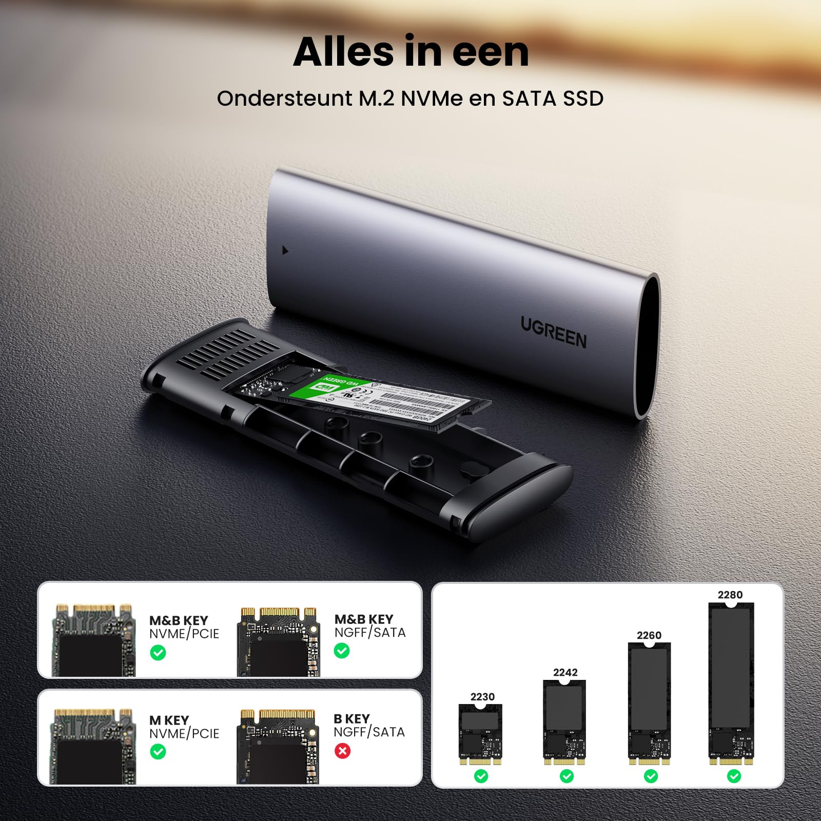 UGREEN M.2 NVME NGFF SSD Behuizing USB 3.2 10Gbps Gen 2 Aluminium M.2 Adapter - Image 4