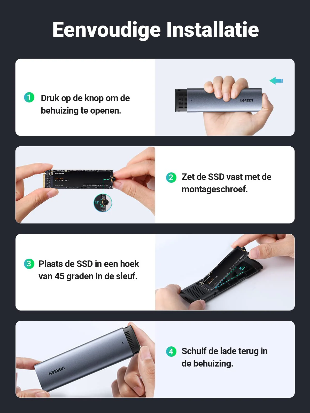 UGREEN M.2 NVME NGFF SSD Behuizing USB 3.2 10Gbps Gen 2 Aluminium M.2 Adapter - Image 8