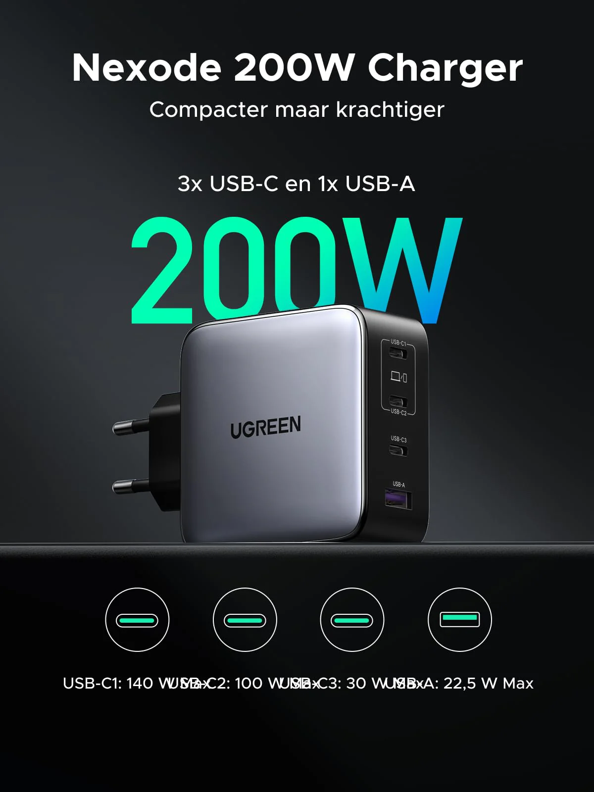 UGREEN Nexode 200W 4-Port GaN Fast Charger - Image 3