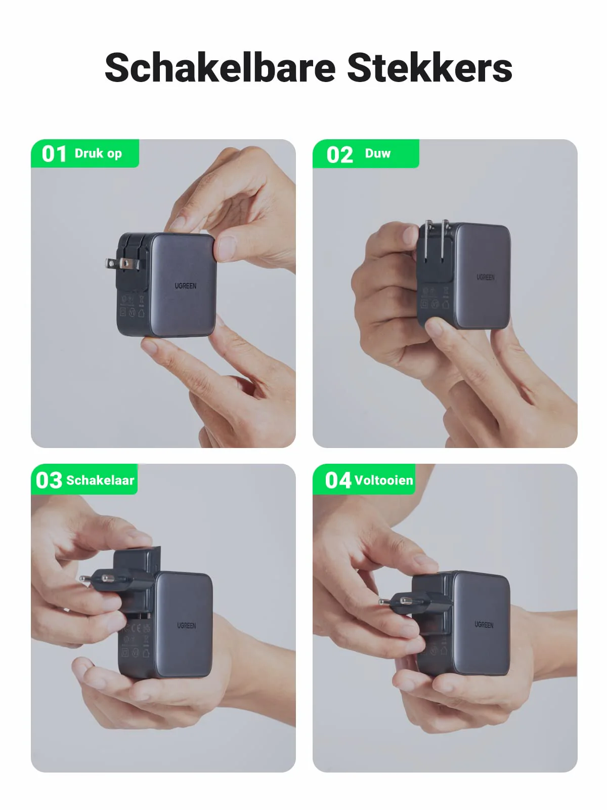 UGREEN Nexode 65W USB C GaN Oplader met 3 poorten met EU/US/UK Stekker - Image 5