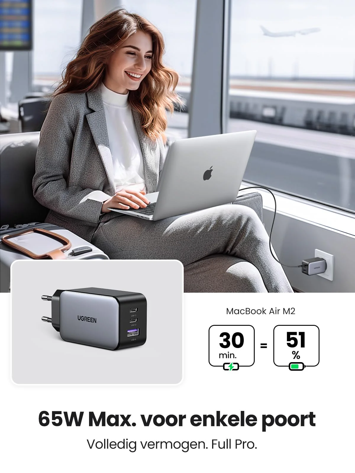 UGREEN Nexode GaN 65W USB-C Oplader met 3 USB-C Poorten - Image 3