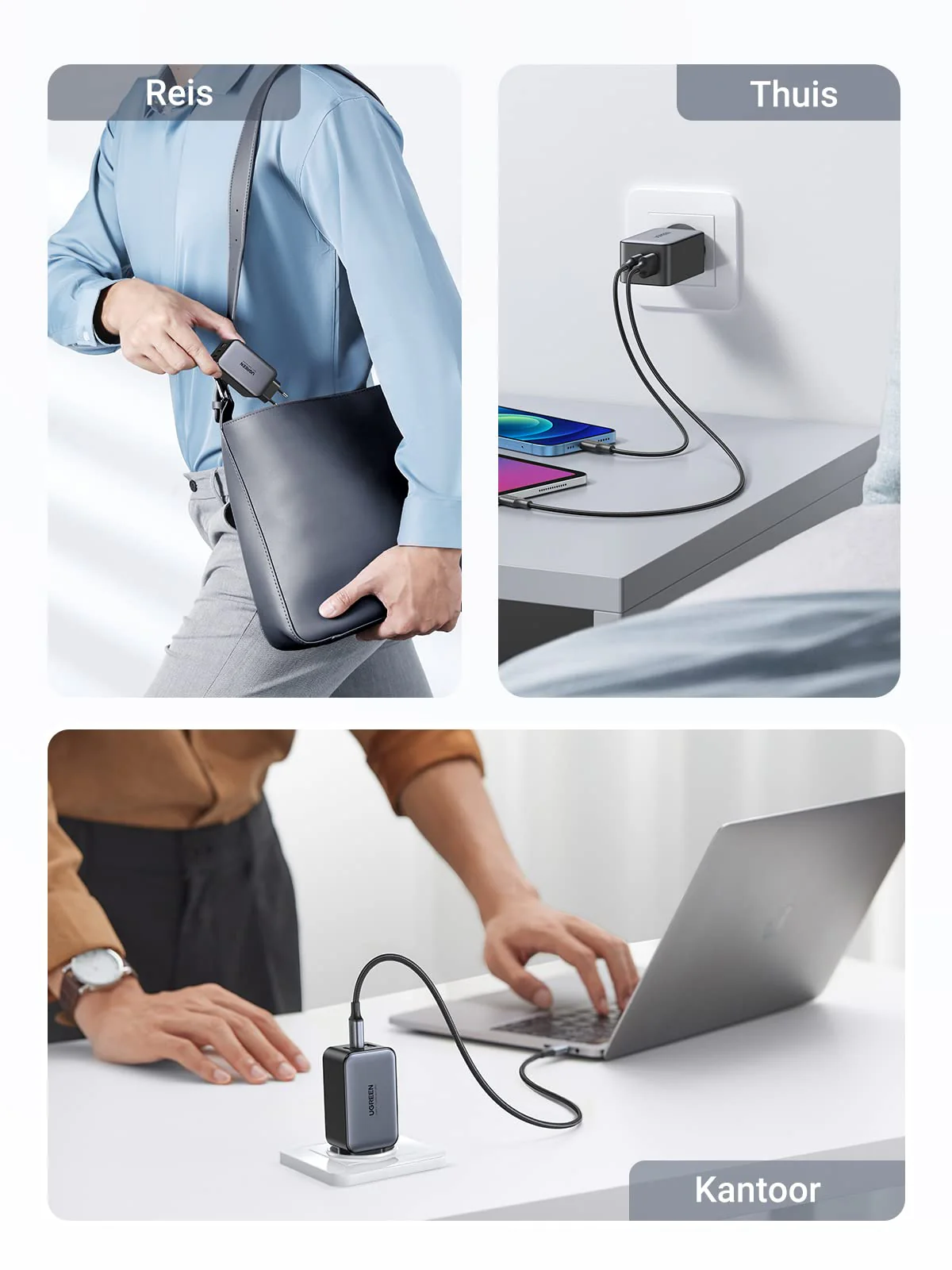 UGREEN Nexode GaN 65W USB-C Oplader met 3 USB-C Poorten - Image 8