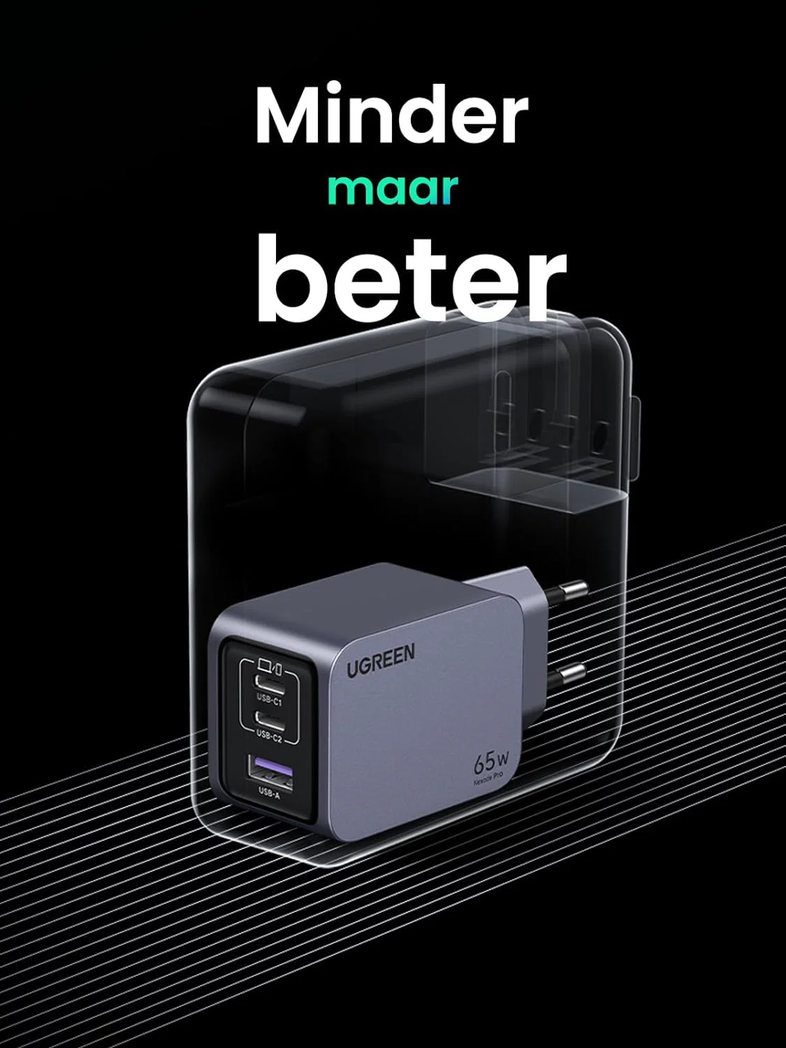 UGREEN Nexode Pro 65W 3-poorts GaN Oplader - Image 5