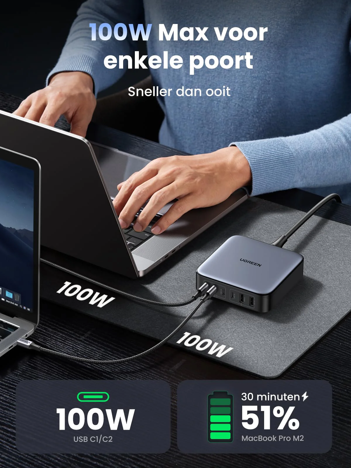 UGREEN Nexode 200W USB C GaN Oplader met 6 poorten - Image 3