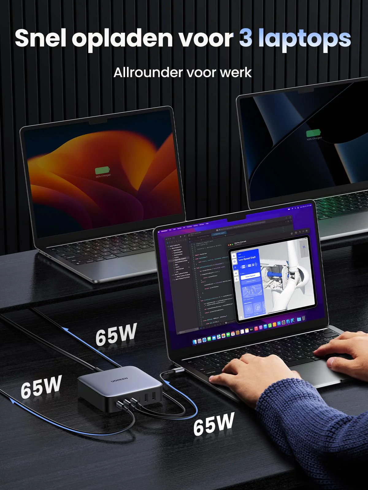 UGREEN Nexode 200W USB C GaN Oplader met 6 poorten - Image 4