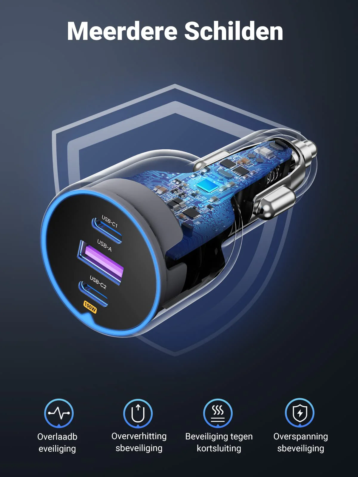 UGREEN 130W USB C Autolader, 3-poorts Sigarettenaansteker - Image 5