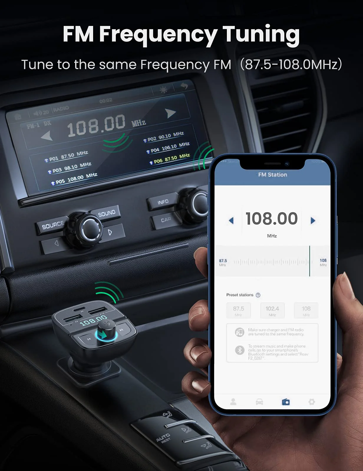 UGREEN 20W Autolader met Bluetooth 5.0 FM Zender - Image 5