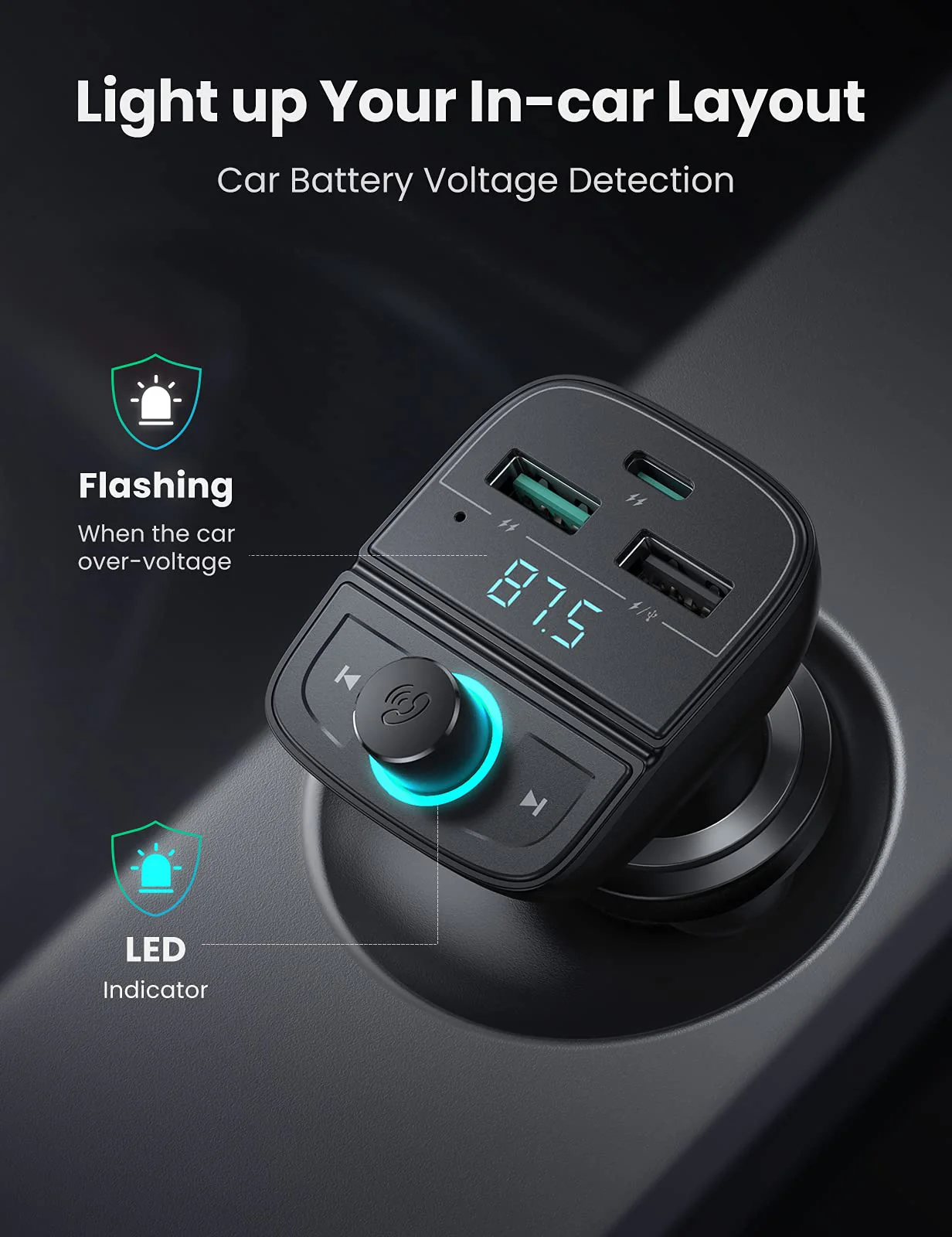 UGREEN 20W Autolader met Bluetooth 5.0 FM Zender - Image 7