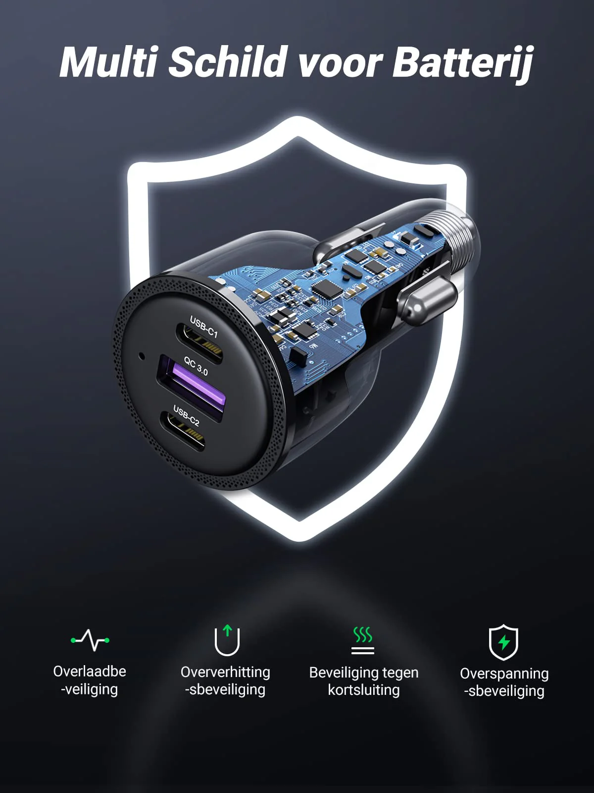 UGREEN 69W USB C Autolader, 3-poorts Sigarettenaansteker - Image 6