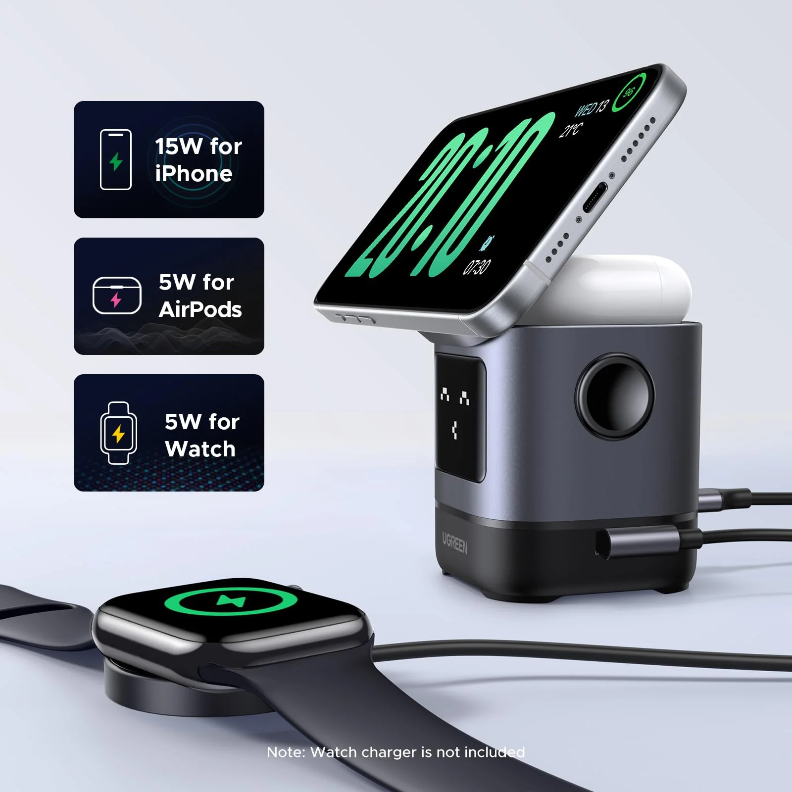 UGREEN Uno 2-in-1 magnetische draadloze oplader 15W - Image 7