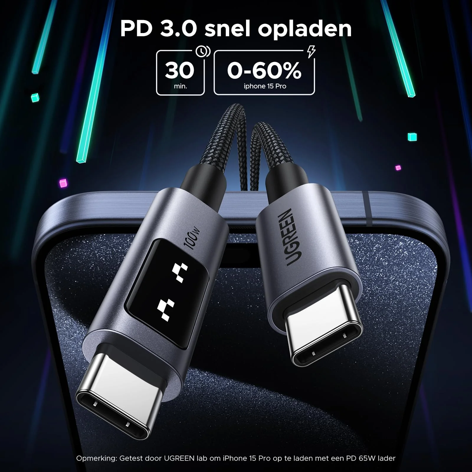 UGREEN Uno USB-C naar USB-C kabel 100W - Image 3