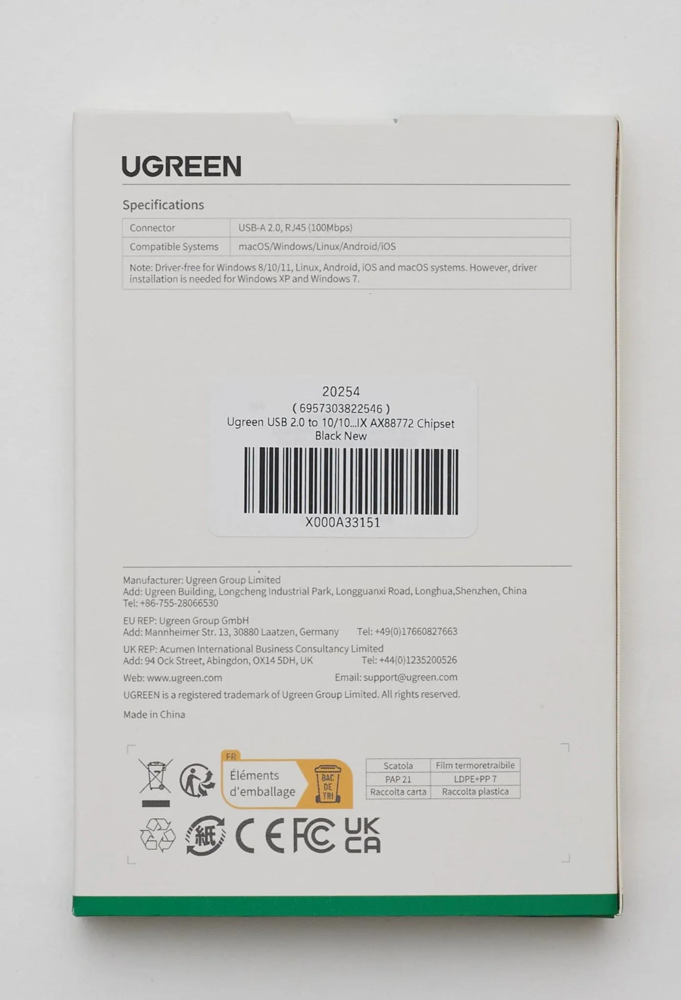 UGREEN USB 2.0 Ethernet Adapter USB 2.0 naar RJ45 Netwerkadapter 100Mbps LAN Adapter - Image 9