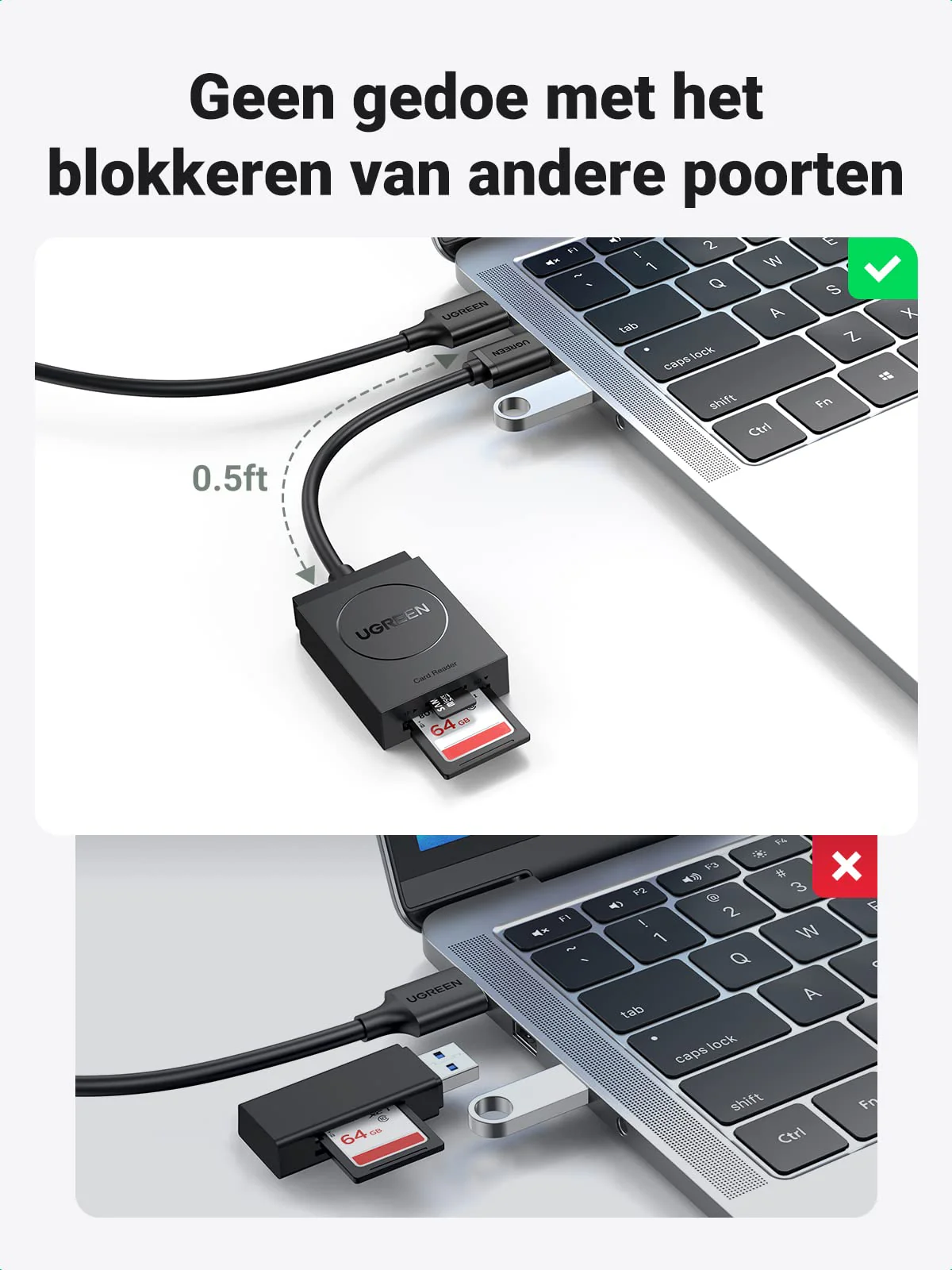 UGREEN USB 3.0 SD/TF Kaartlezer 2 Kaartsleuven USB Kaartlezer Adapter - Image 5