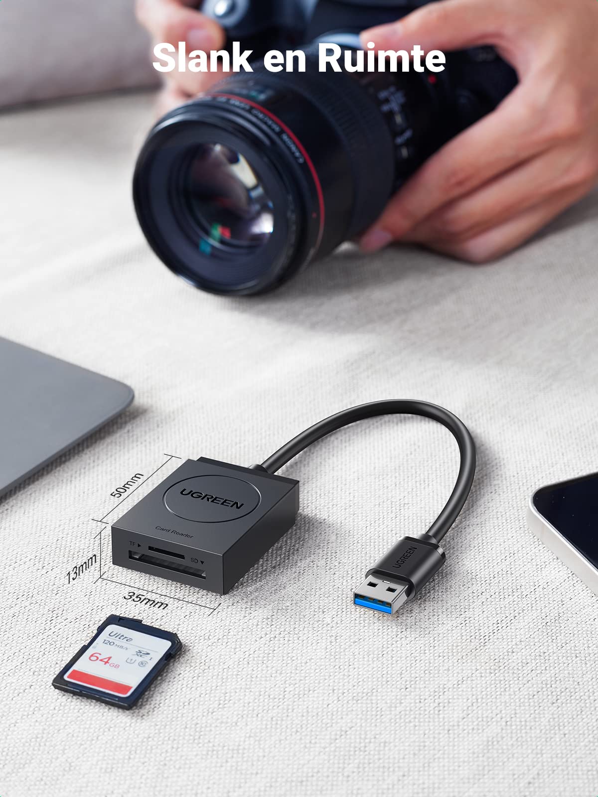 UGREEN USB 3.0 SD/TF Kaartlezer 2 Kaartsleuven USB Kaartlezer Adapter - Image 6