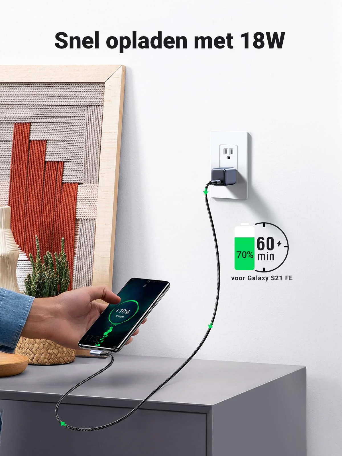 UGREEN USB C Kabel naar USB 3.0 Oplaadkabel 90° Type C Datakabel 5Gbps Hoek - Image 2