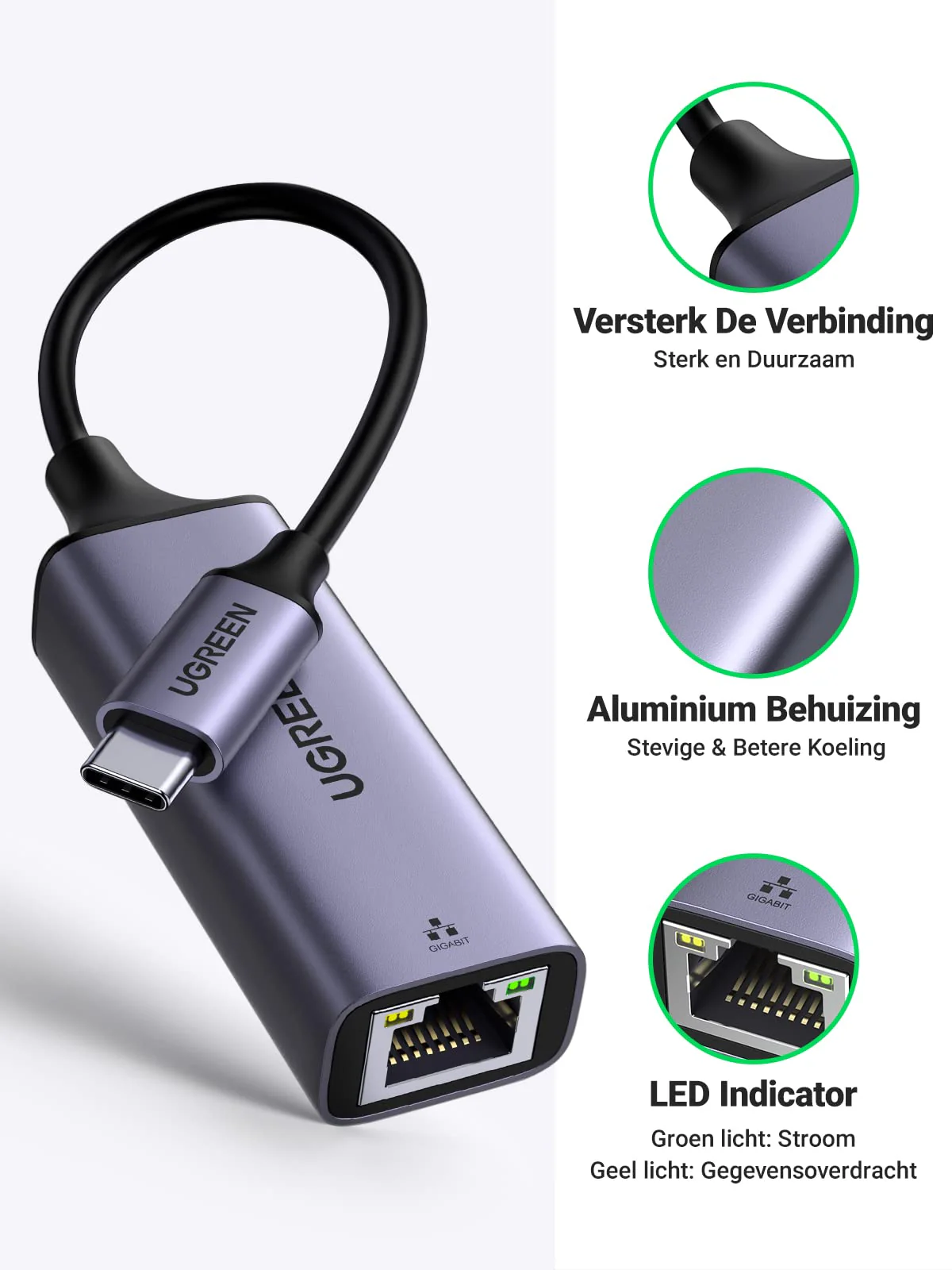 UGREEN USB C Ethernet Adapter USB Lan RJ45 1000Mbps Gigabit Netwerk Adapter Geschikt - Image 5