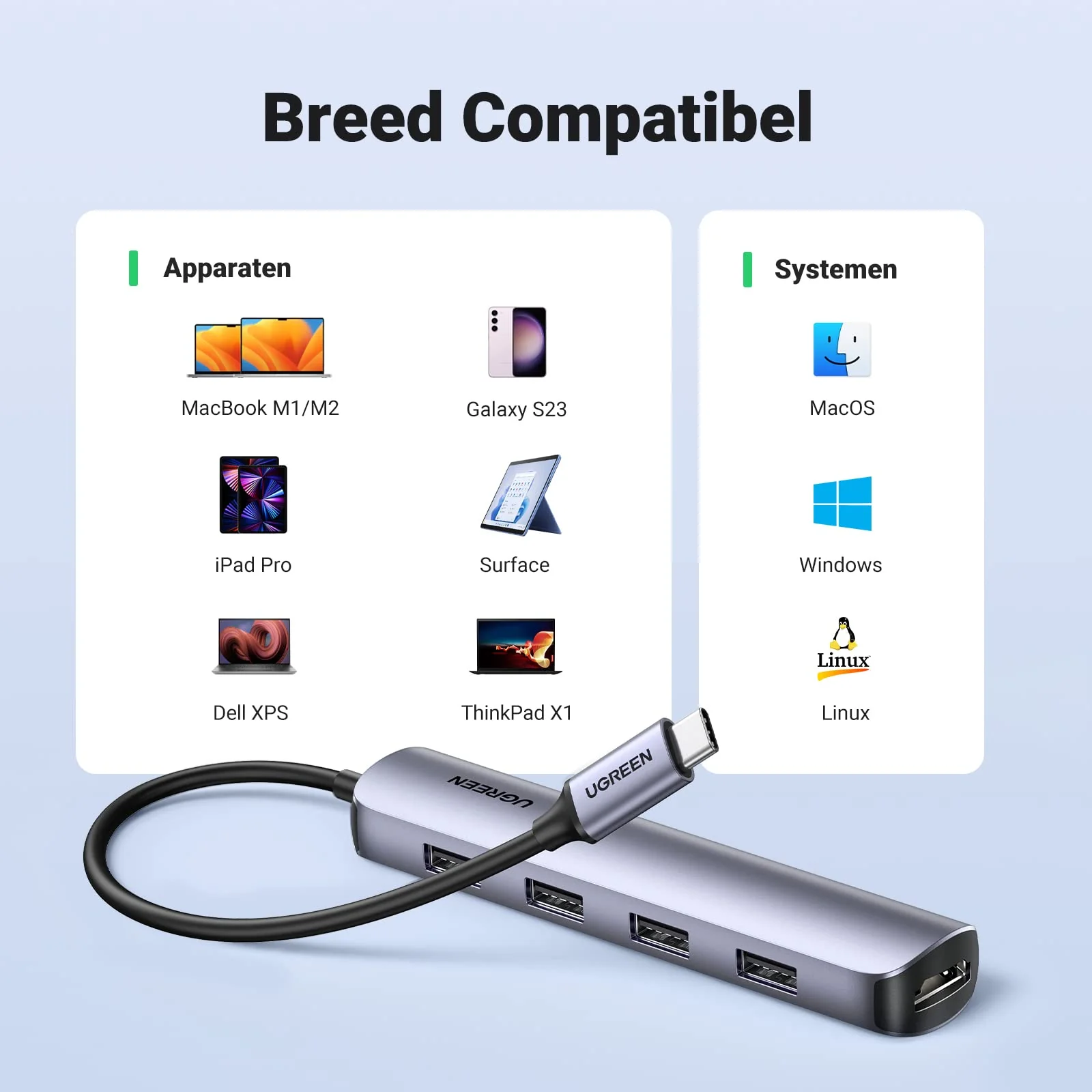 UGREEN 5-in-1 USB C Hub  4K  - Compact en Draagbaar - Image 6