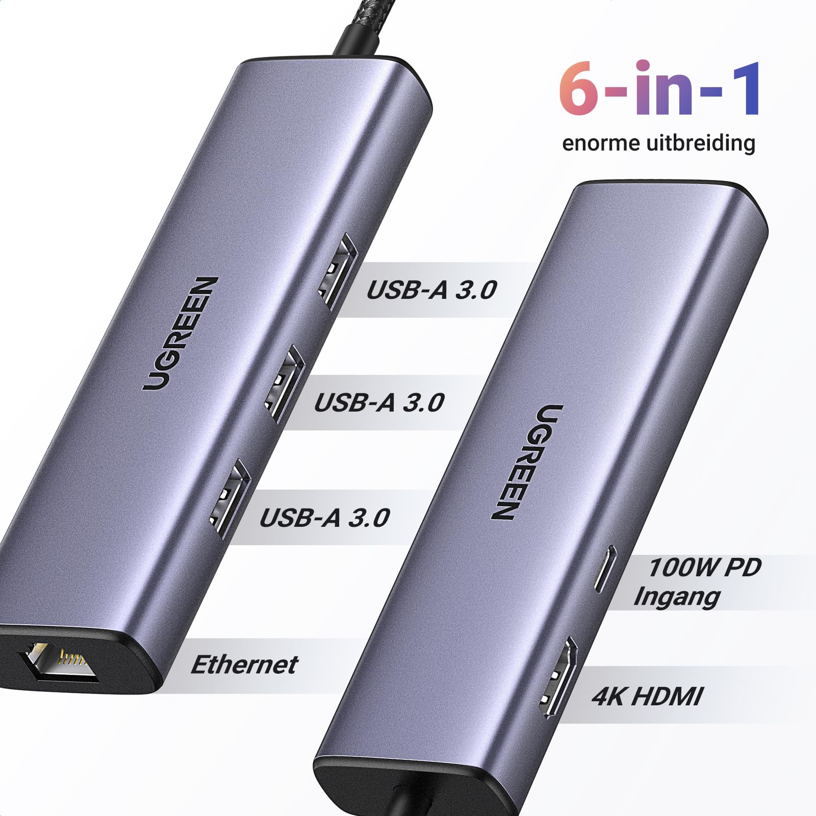 UGREEN Revodok 1061 USB-C Hub 6-in-1 (100W PD, HDMI 4K@30Hz) - Image 3