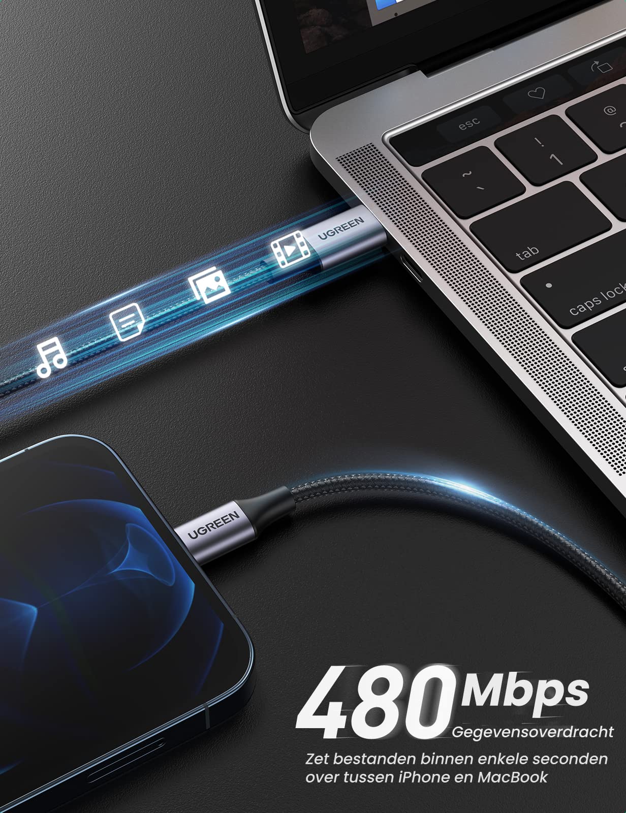 UGREEN USB C naar Lightning kabel MFi gecertificeerd USB C Lightning oplaadkabel PD 3.0 - Image 4