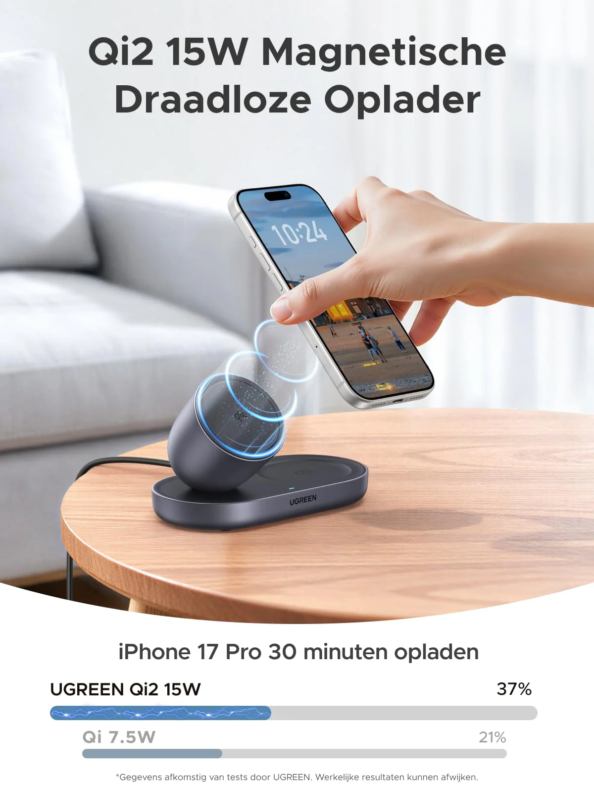 UGREEN Zapix Magnetische Draadloze Oplader met Standaard (2-in-1, Qi2 15W) - Image 2